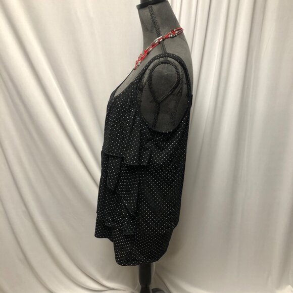 French Laundry Sleeveless Top Womens Size Large Black Polka Dot Tiered Ruffle - Picture 2 of 6